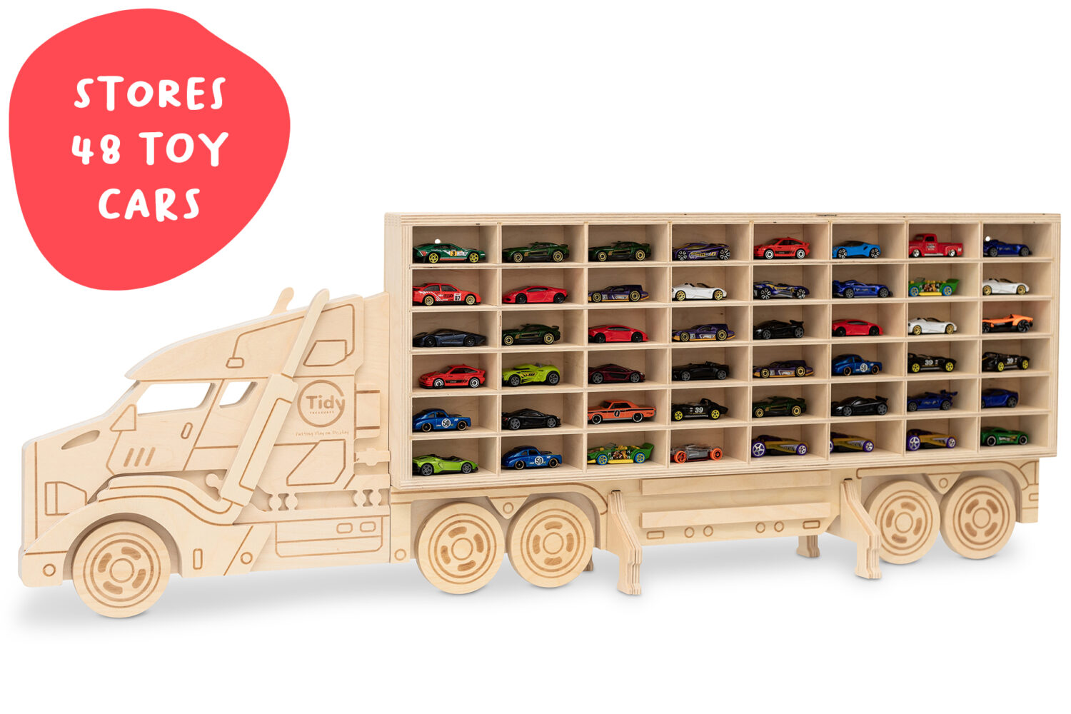 Display truck for toy car storage wood case 48 hot wheels matchbox